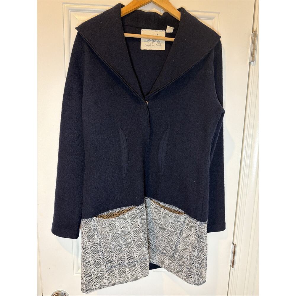 Anthropologie Angel‎ Of The North S Boiled Wool Lace Trim Jacket Snap Shawl Neck